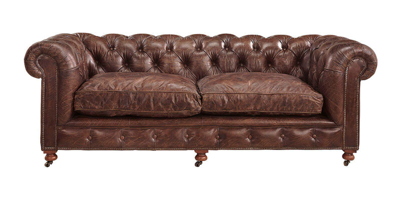 Sohva Kensington 2,5:n istuttava, nahkaverhoilu, Vintage Cigar